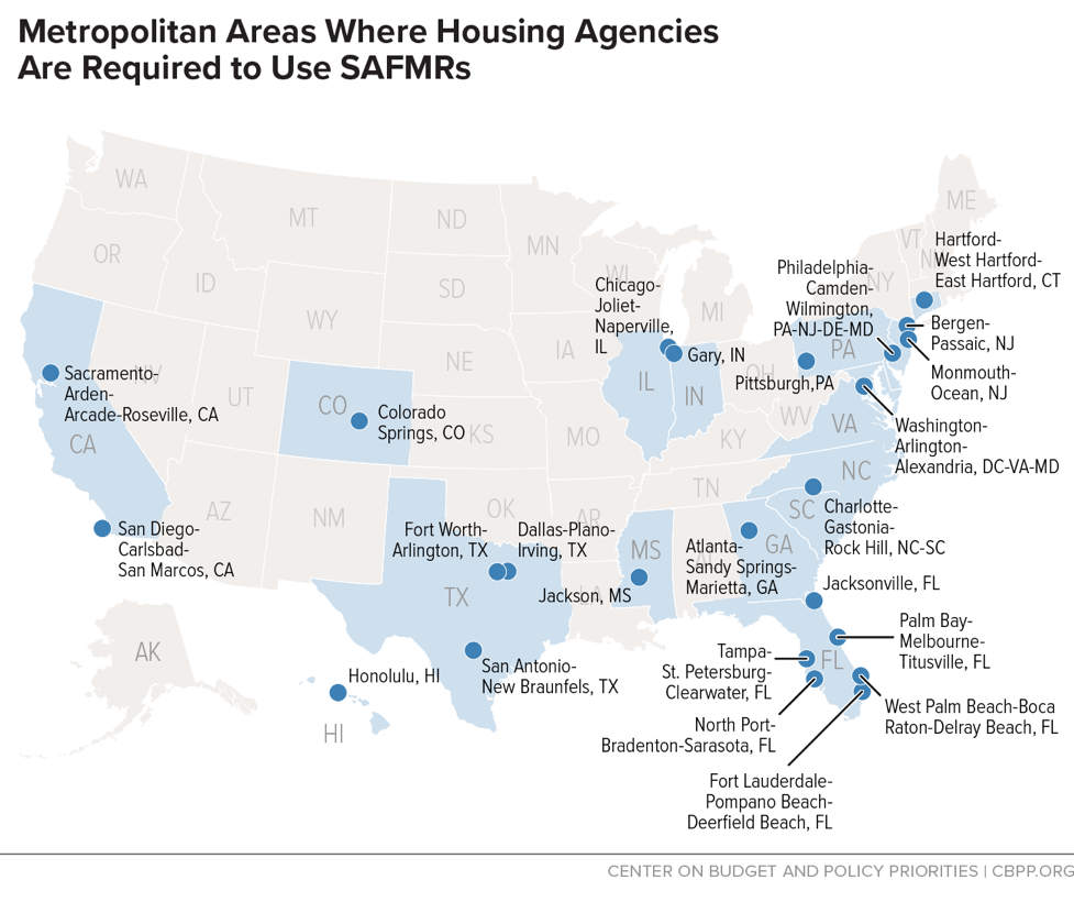 Metropolitan Areas Where Housing Agencies Are Required to Use SAFMRs